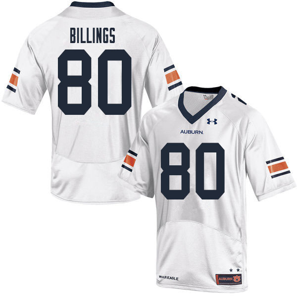 Auburn Tigers Men's Jackson Billings #80 White Under Armour Stitched College 2020 NCAA Authentic Football Jersey RZI5574HB